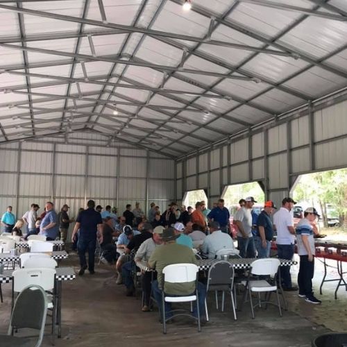 Inside the pole barn for one of Amelia Shotgun Sports' hosted charity events